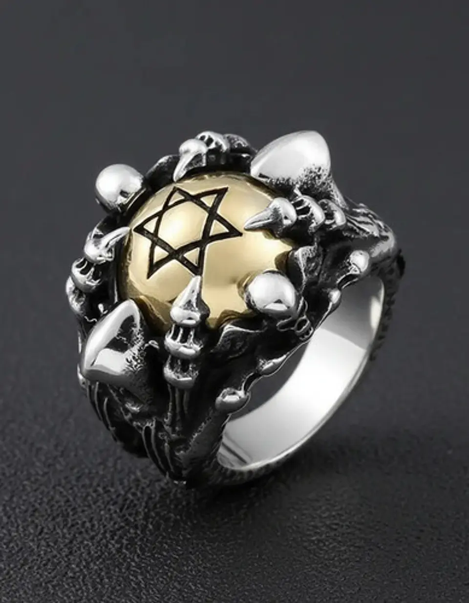 Anillo Color Plata Acero Inoxidable Estrella Calavera Hombre 3