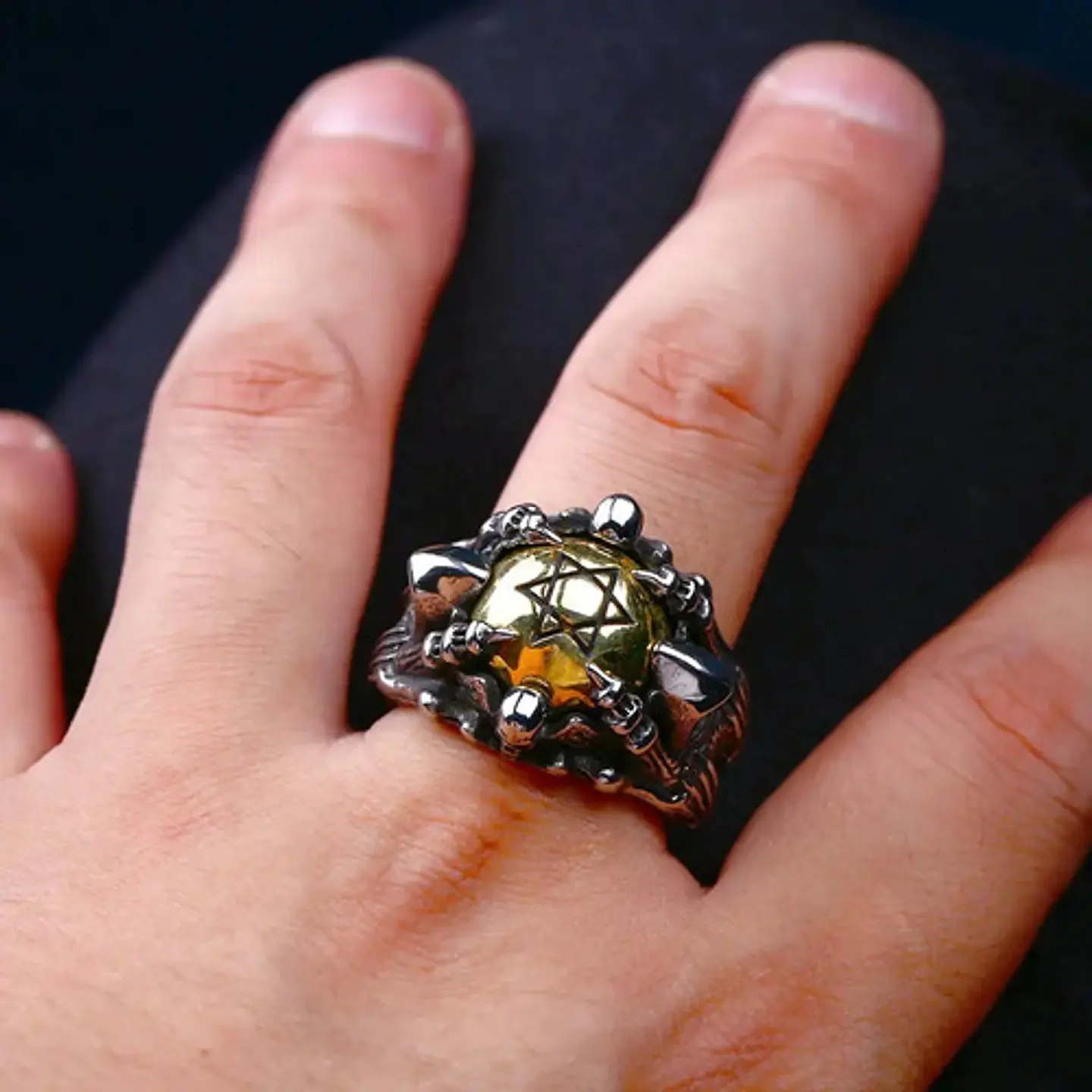 Anillo Color Plata Acero Inoxidable Estrella Calavera Hombre 5