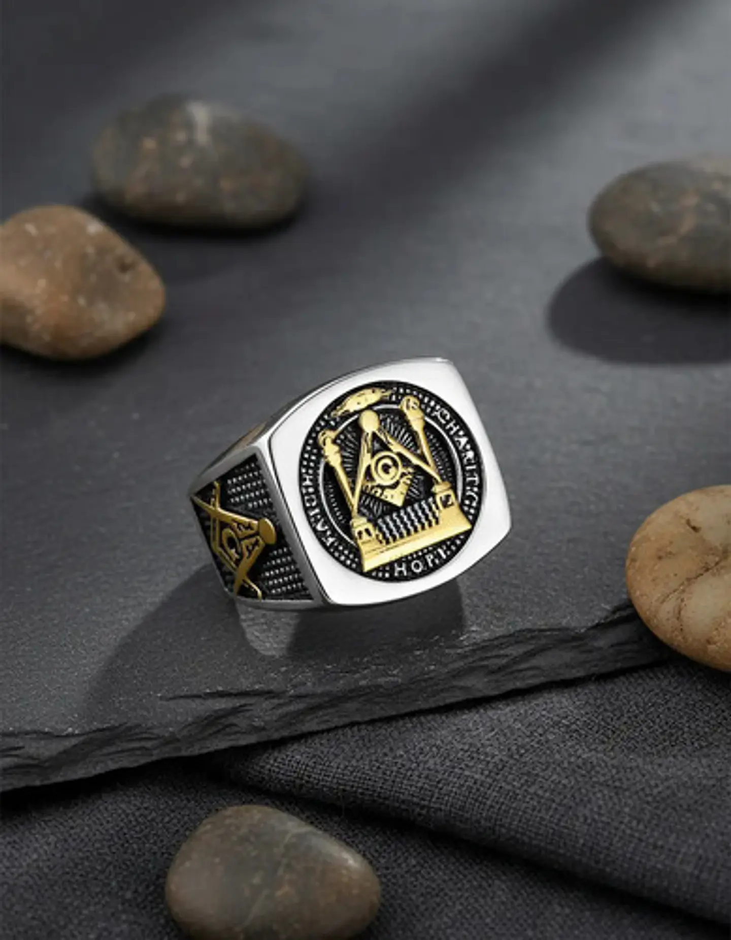 Anillo Acero Inoxidable Mason Color Plata Y Color Oro Hombre 4