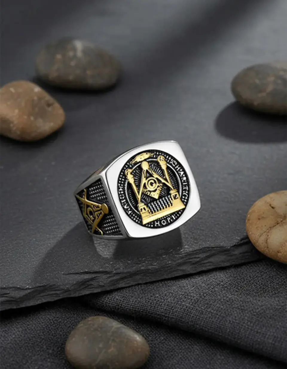Anillo Acero Inoxidable Mason Color Plata Y Color Oro Hombre 4