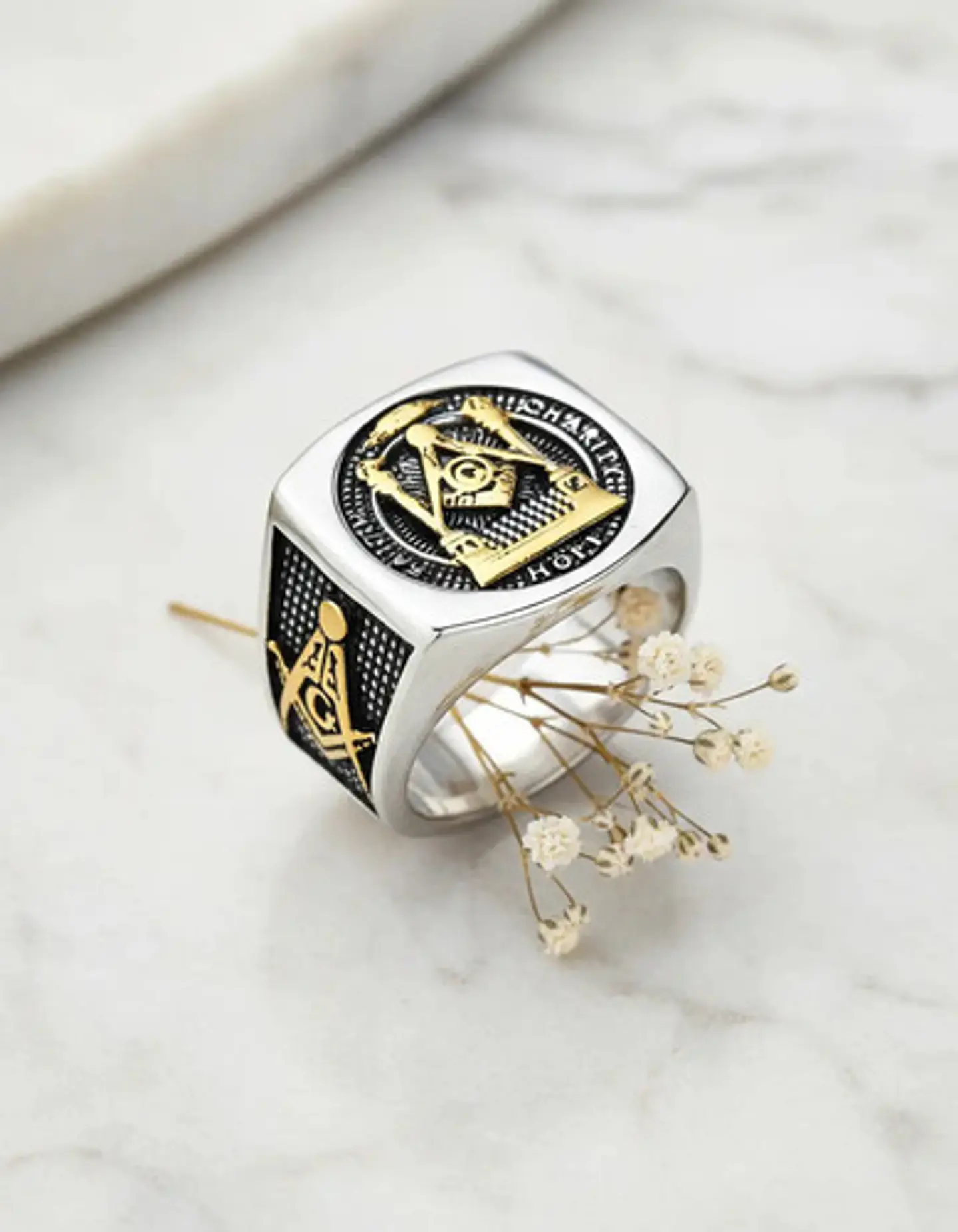 Anillo Acero Inoxidable Mason Color Plata Y Color Oro Hombre 10