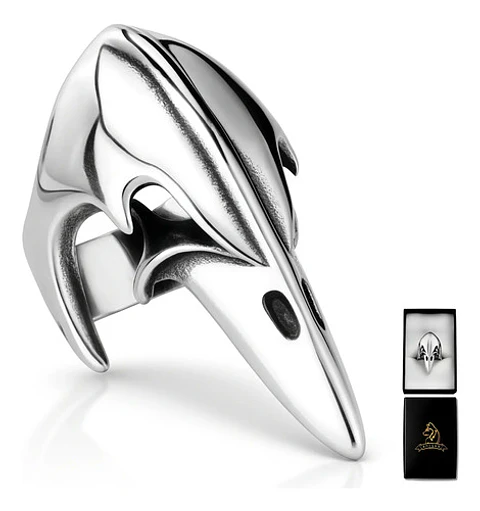 Anillo Acero Inoxidable Ave Vikingo Skull Color Plata Hombre