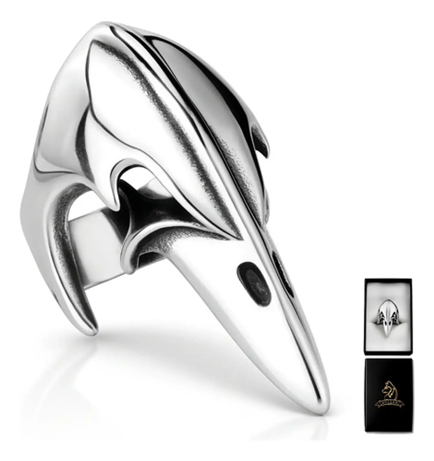 Anillo Acero Inoxidable Ave Vikingo Skull Color Plata Hombre 1