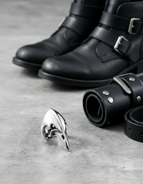 Anillo Acero Inoxidable Ave Vikingo Skull Color Plata Hombre