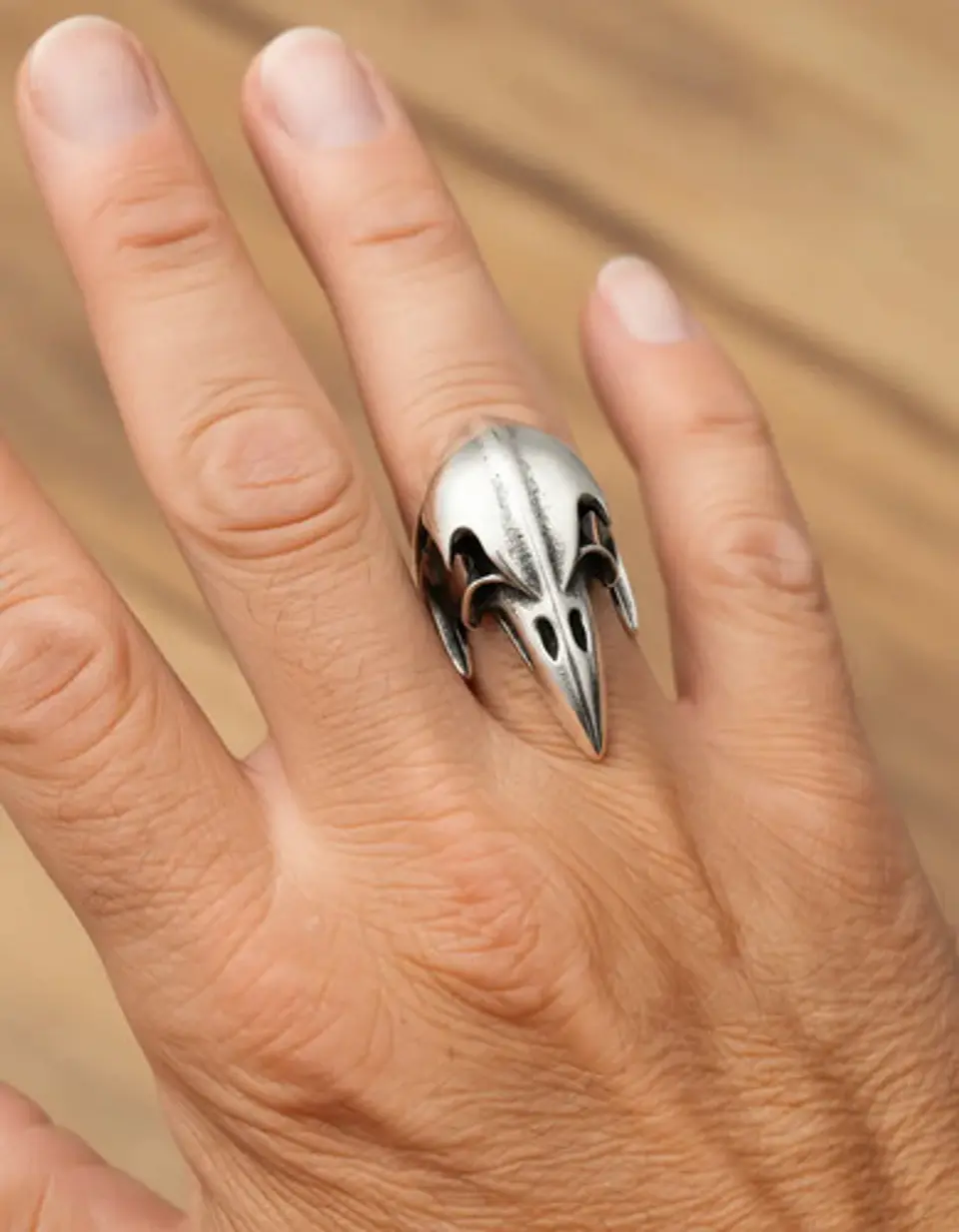 Anillo Acero Inoxidable Ave Vikingo Skull Color Plata Hombre 3