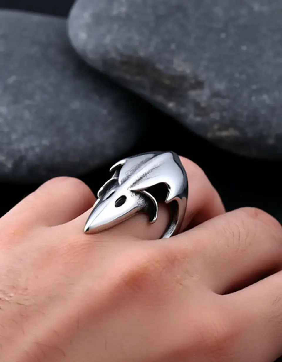 Anillo Acero Inoxidable Ave Vikingo Skull Color Plata Hombre 4