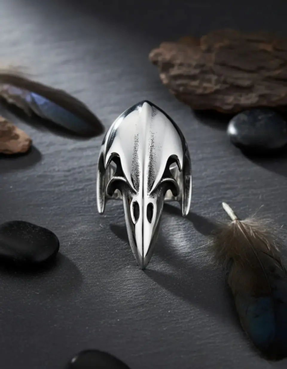 Anillo Acero Inoxidable Ave Vikingo Skull Color Plata Hombre 6