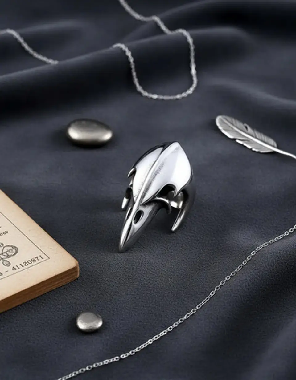Anillo Acero Inoxidable Ave Vikingo Skull Color Plata Hombre 7