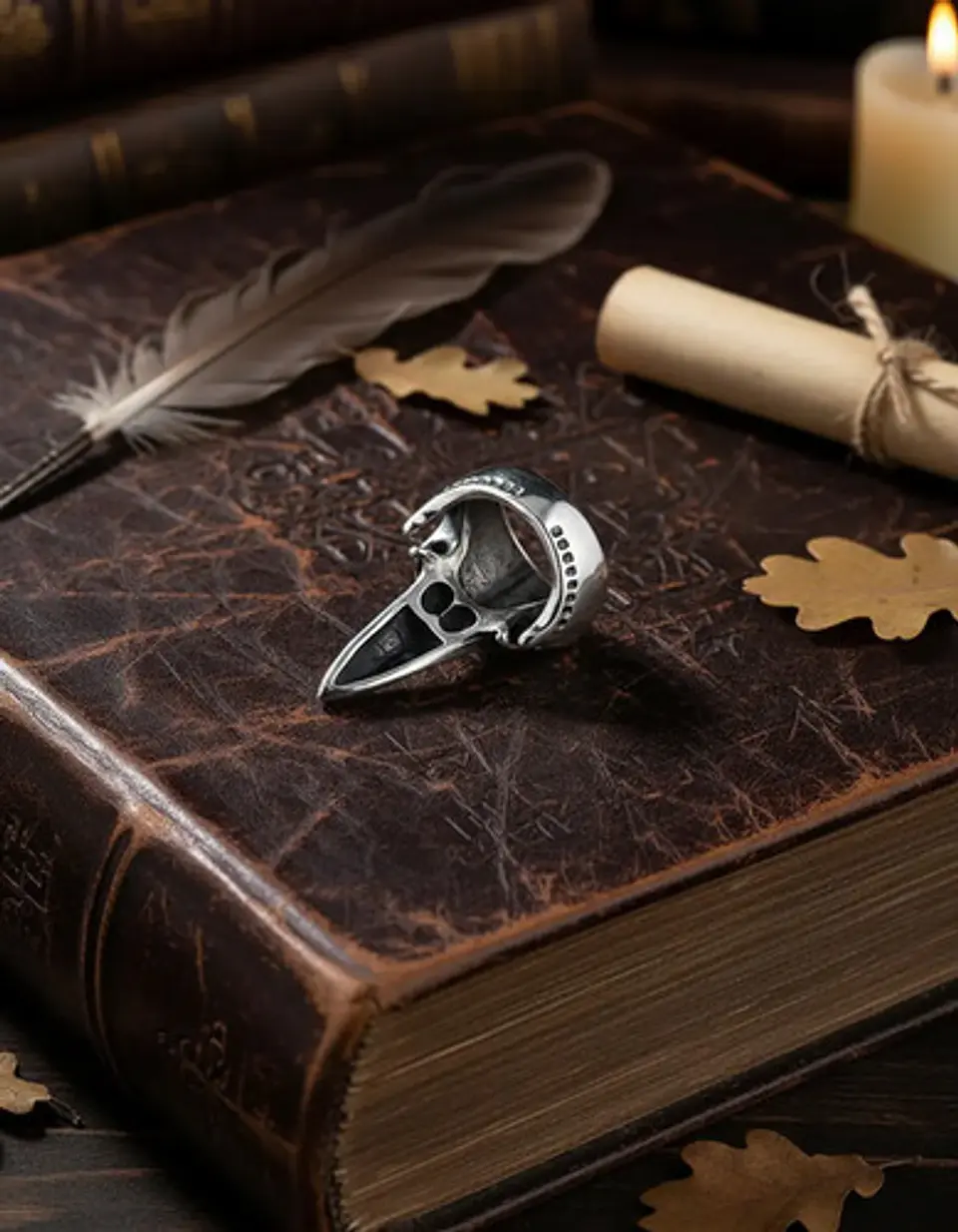 Anillo Acero Inoxidable Ave Vikingo Skull Color Plata Hombre 8