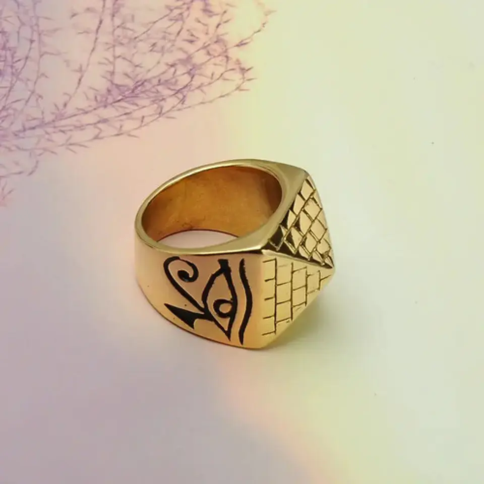 Anillo Acero Inoxidable Pirámide Horus Ojos Anubis Hombre 4