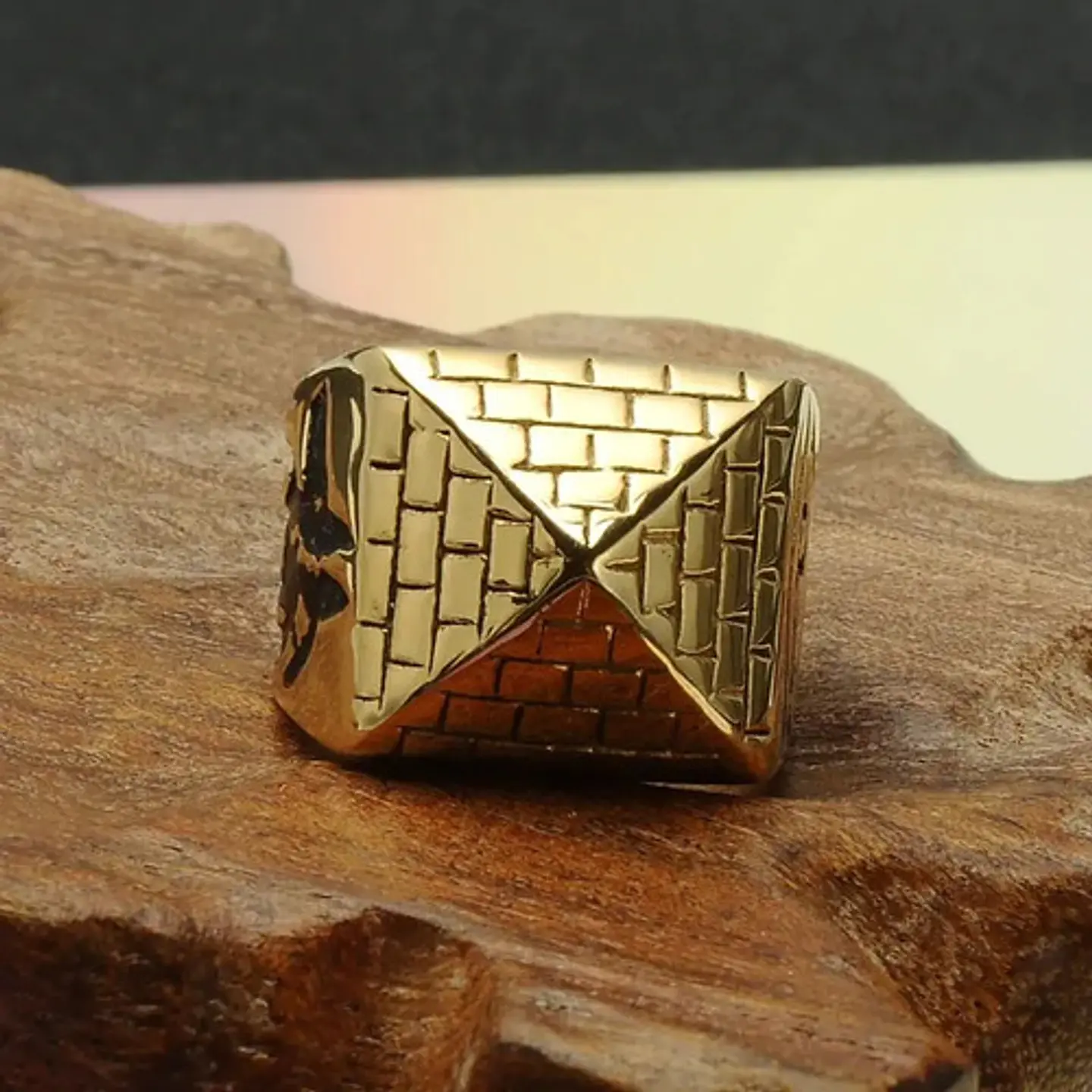 Anillo Acero Inoxidable Pirámide Horus Ojos Anubis Hombre 6