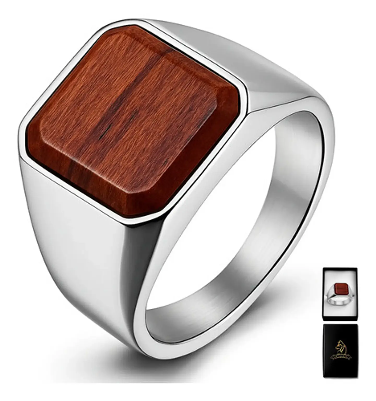 Anillo plateado Clásico/moderno en Acero para Hombre  Amaderado  1
