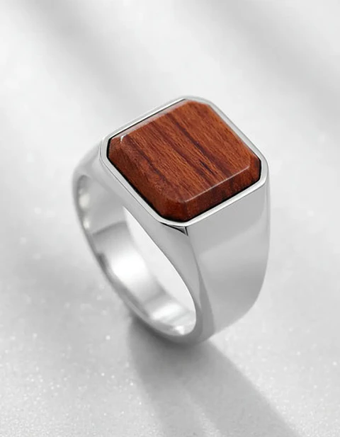 Anillo plateado Clásico/moderno en Acero para Hombre  Amaderado 