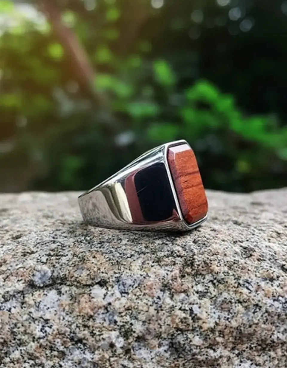 Anillo plateado Clásico/moderno en Acero para Hombre  Amaderado  4
