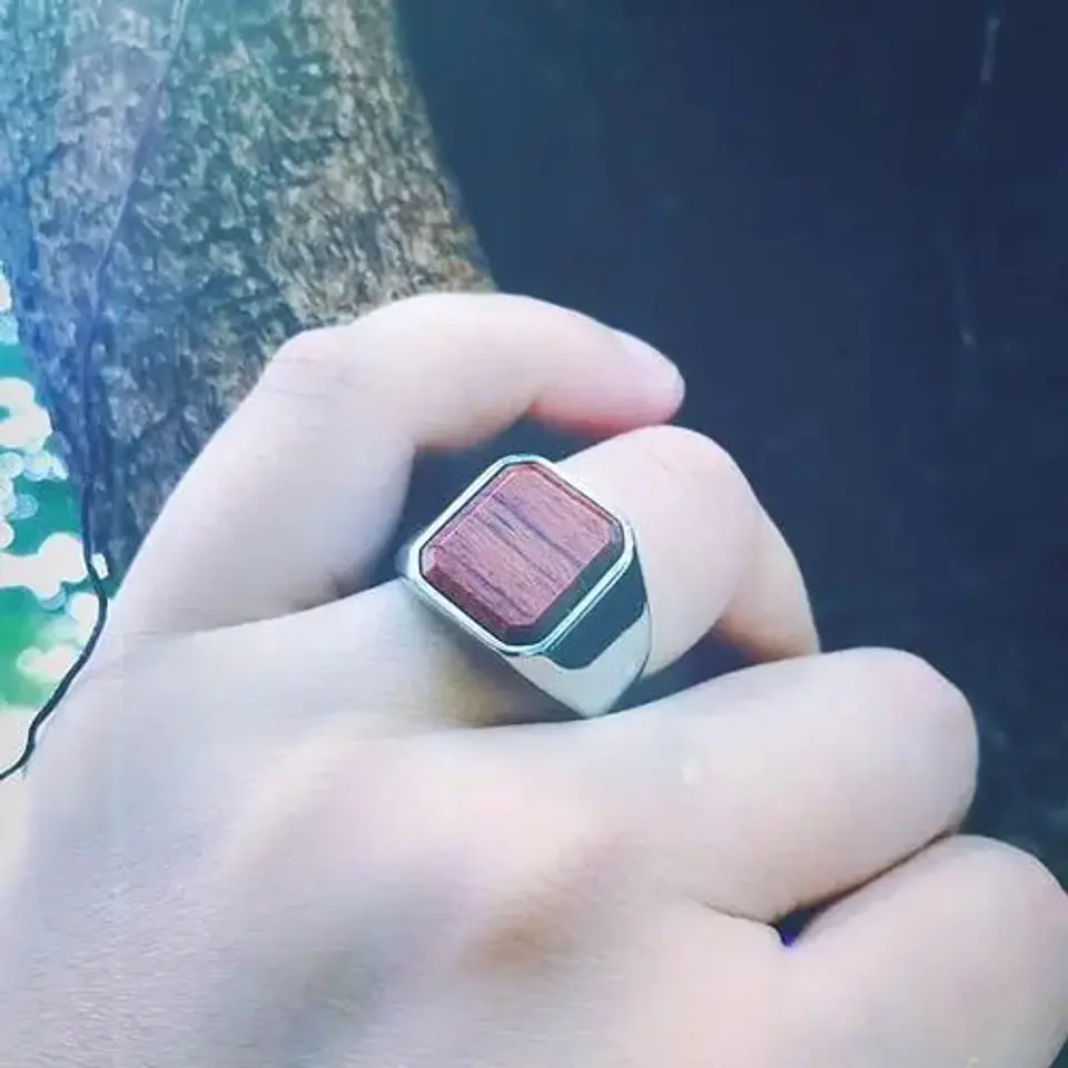 Anillo plateado Clásico/moderno en Acero para Hombre  Amaderado  7