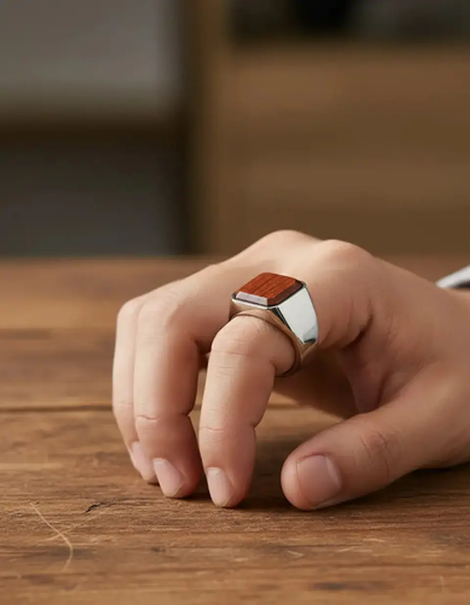 Anillo plateado Clásico/moderno en Acero para Hombre  Amaderado  9