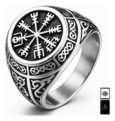 Anillo Acero Inoxidable Brújula Vikingo Color Plata Hombre