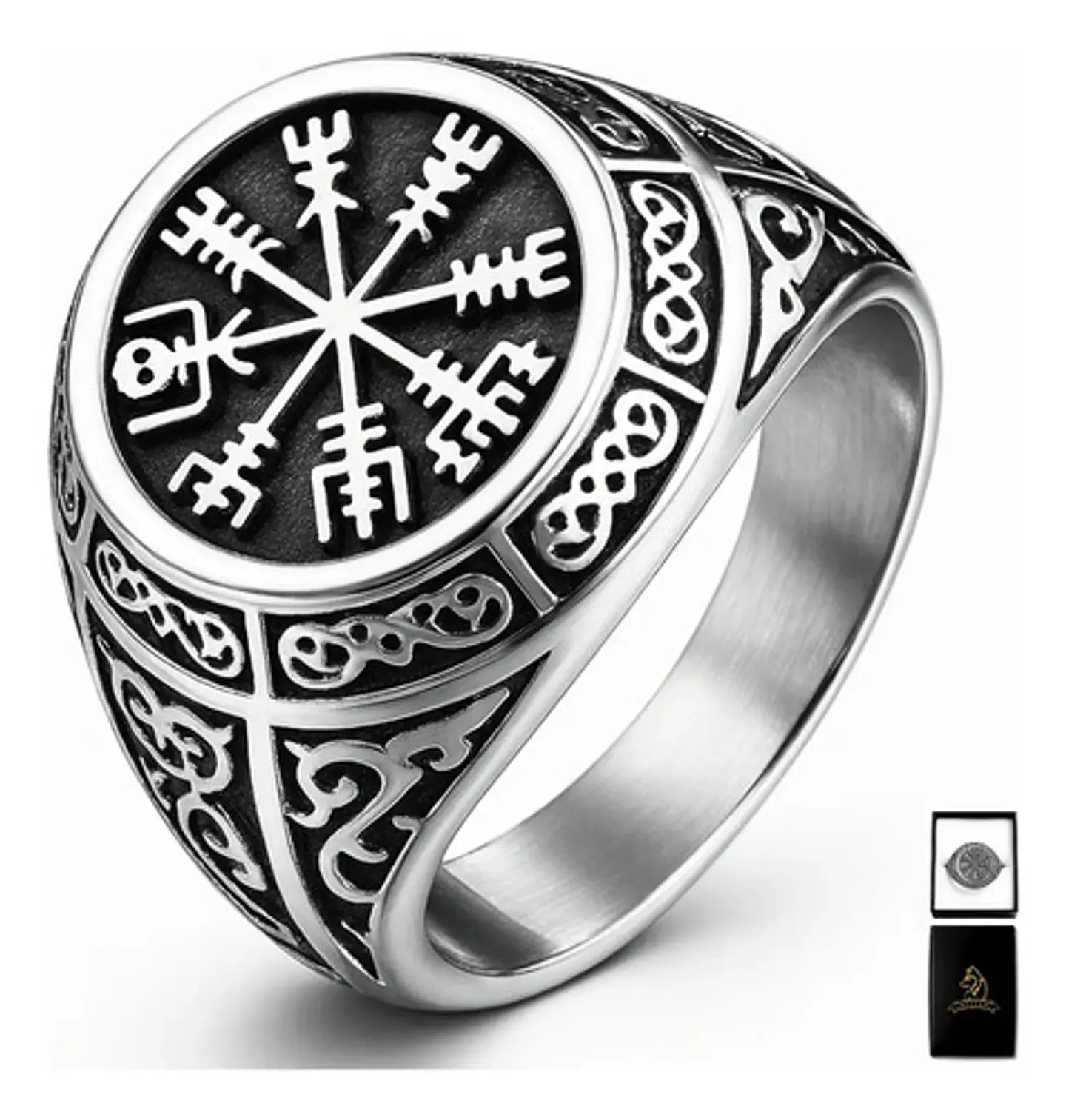 Anillo Acero Inoxidable Brújula Vikingo Color Plata Hombre 1