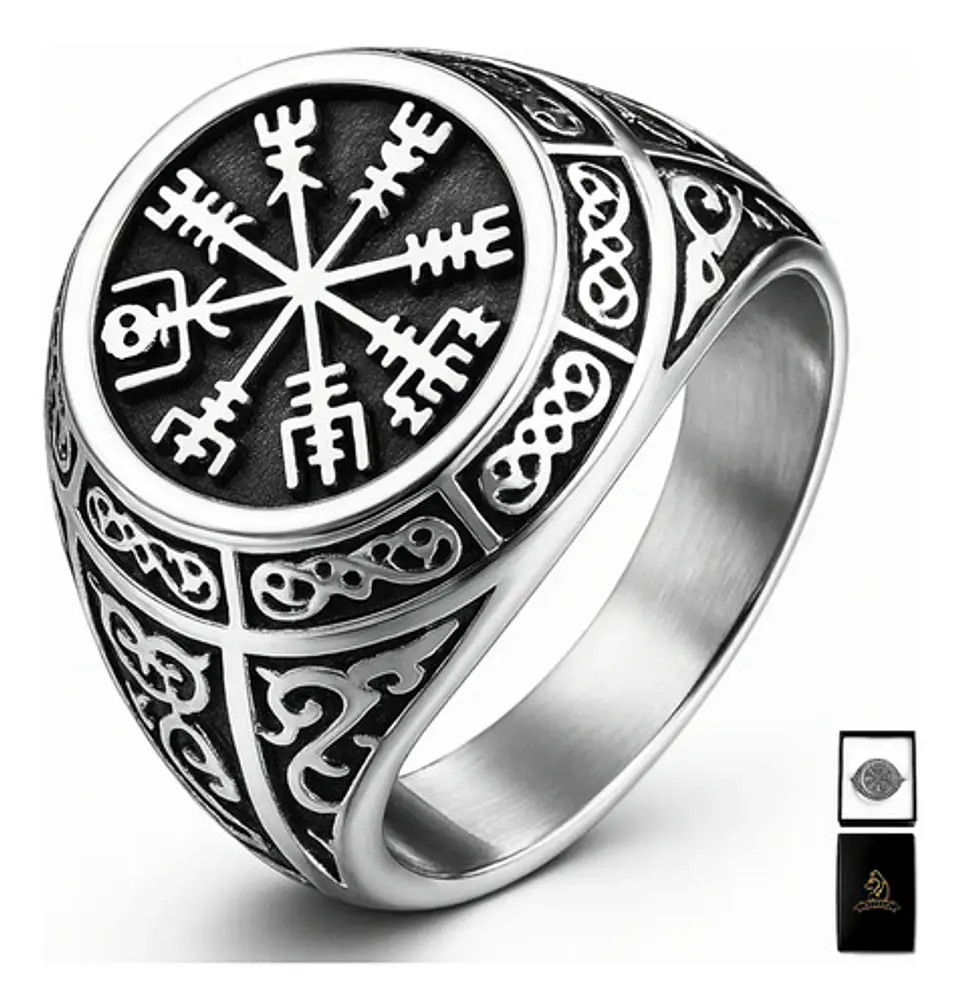 Anillo Acero Inoxidable Brújula Vikingo Color Plata Hombre 1