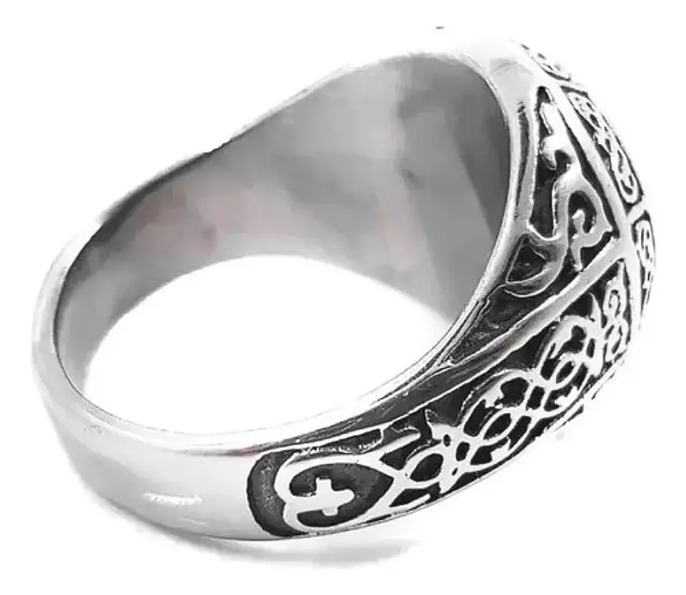 Anillo Acero Inoxidable Brújula Vikingo Color Plata Hombre 3