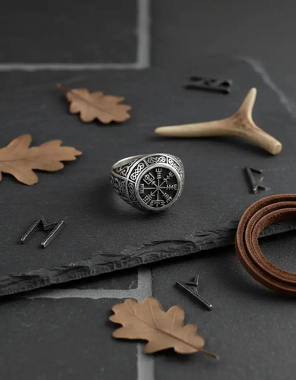 Anillo Acero Inoxidable Brújula Vikingo Color Plata Hombre 6