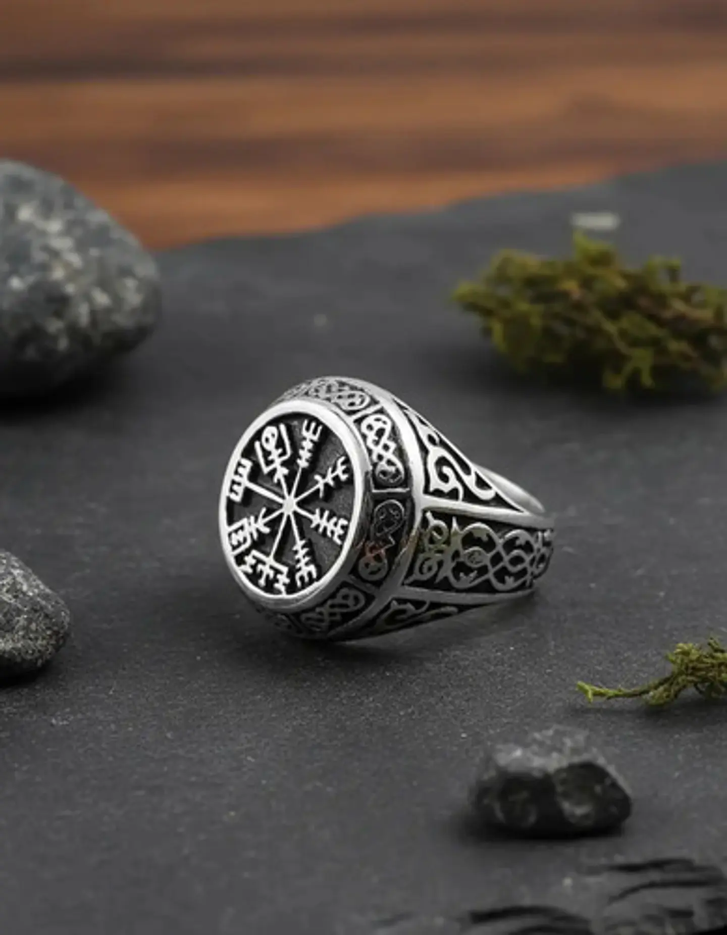 Anillo Acero Inoxidable Brújula Vikingo Color Plata Hombre 7