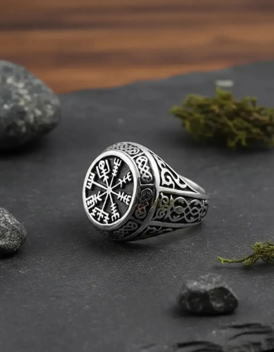 Anillo Acero Inoxidable Brújula Vikingo Color Plata Hombre 7