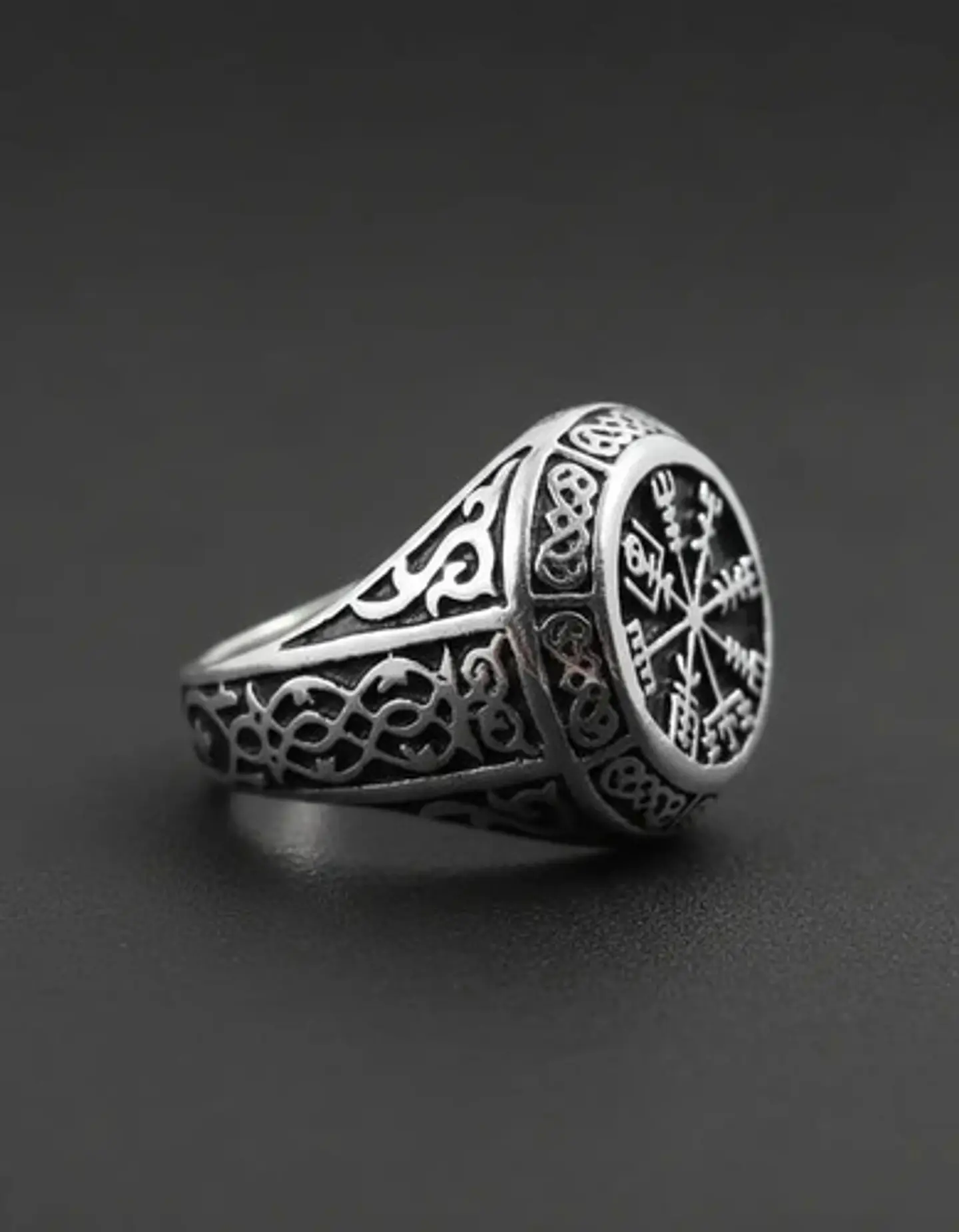 Anillo Acero Inoxidable Brújula Vikingo Color Plata Hombre 8