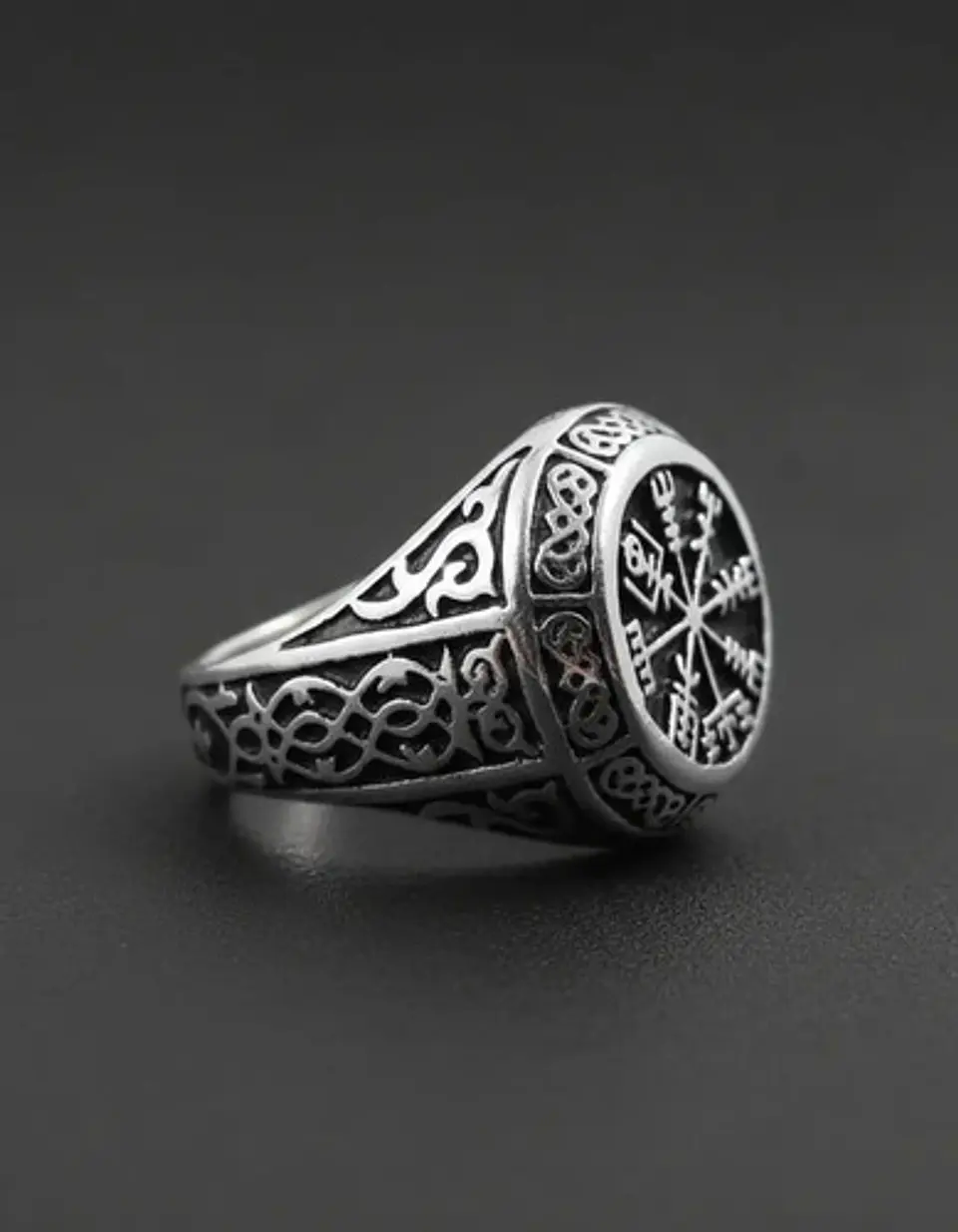 Anillo Acero Inoxidable Brújula Vikingo Color Plata Hombre 8