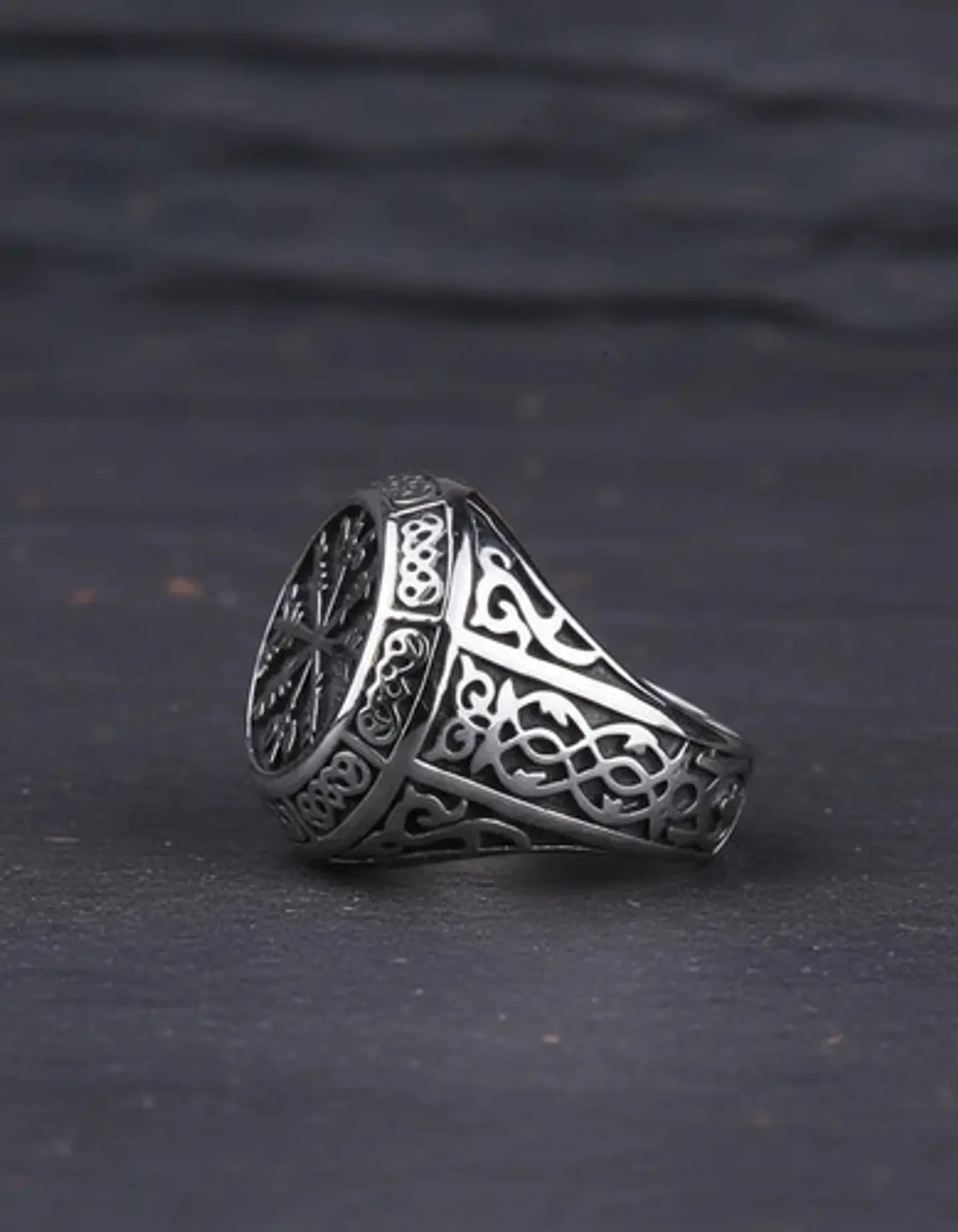 Anillo Acero Inoxidable Brújula Vikingo Color Plata Hombre 9