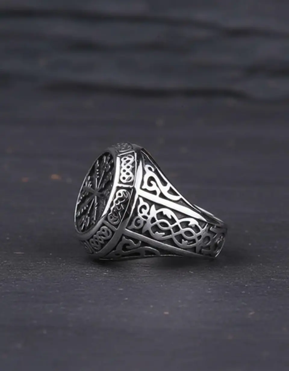 Anillo Acero Inoxidable Brújula Vikingo Color Plata Hombre 9