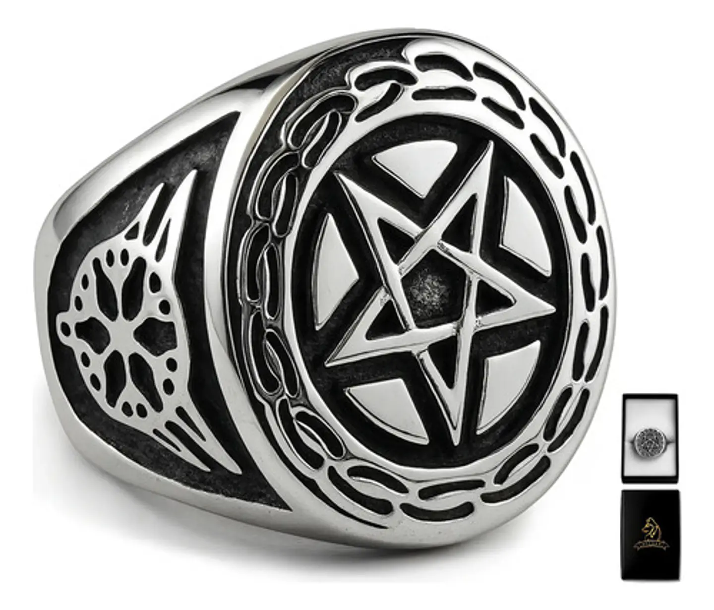 Anillo Acero Inoxidable Estrella Pentagrama Vikingo Hombre 1