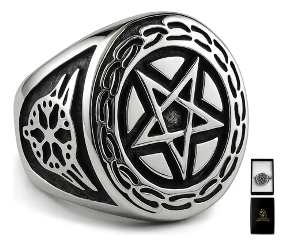Anillo Acero Inoxidable Estrella Pentagrama Vikingo Hombre 1