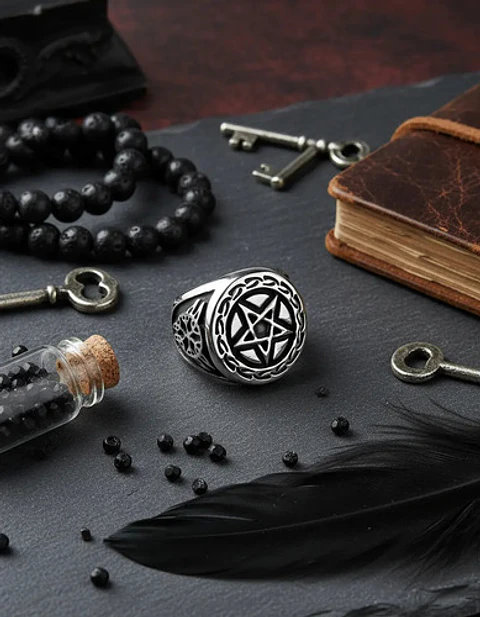 Anillo Acero Inoxidable Estrella Pentagrama Vikingo Hombre