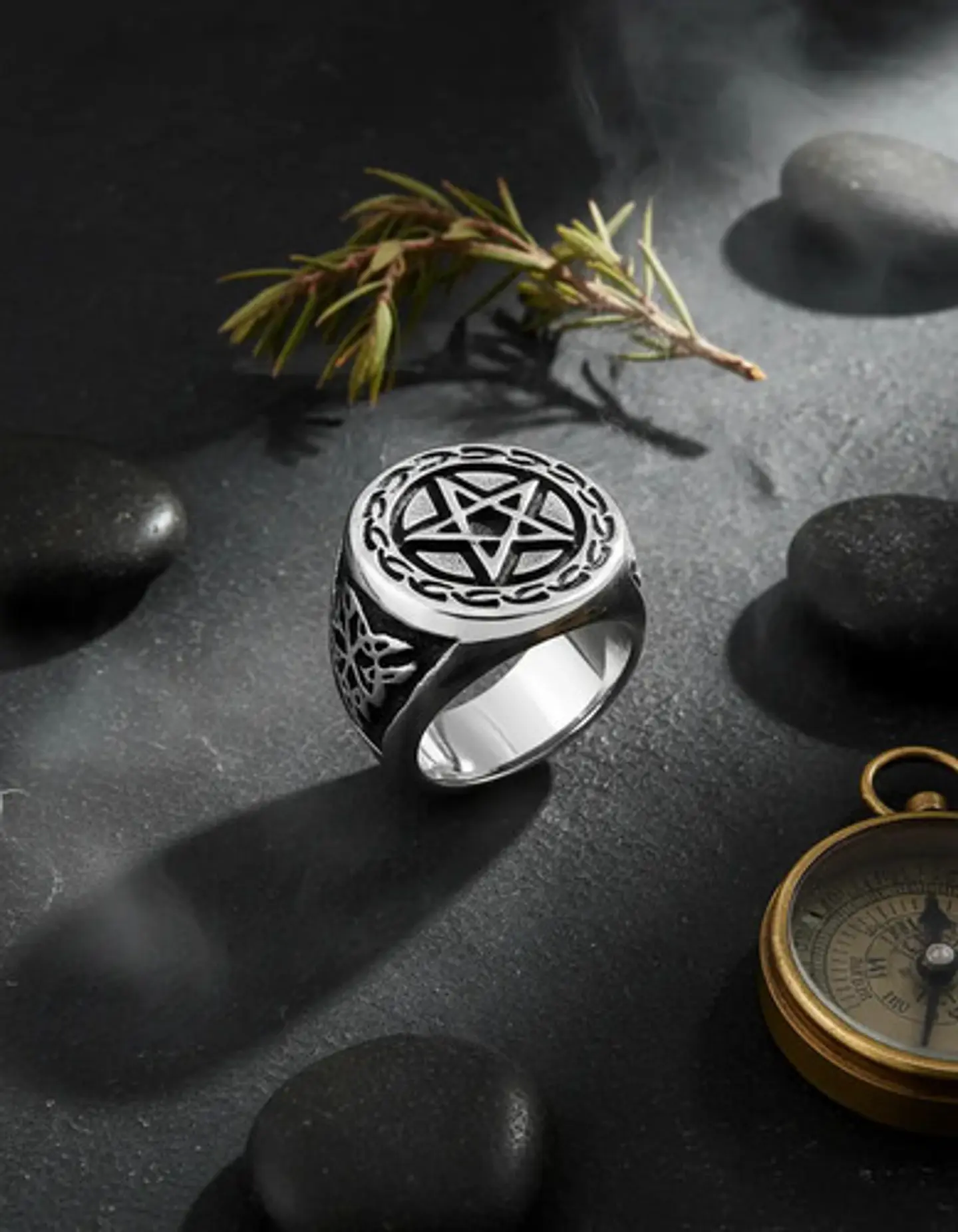 Anillo Acero Inoxidable Estrella Pentagrama Vikingo Hombre 3