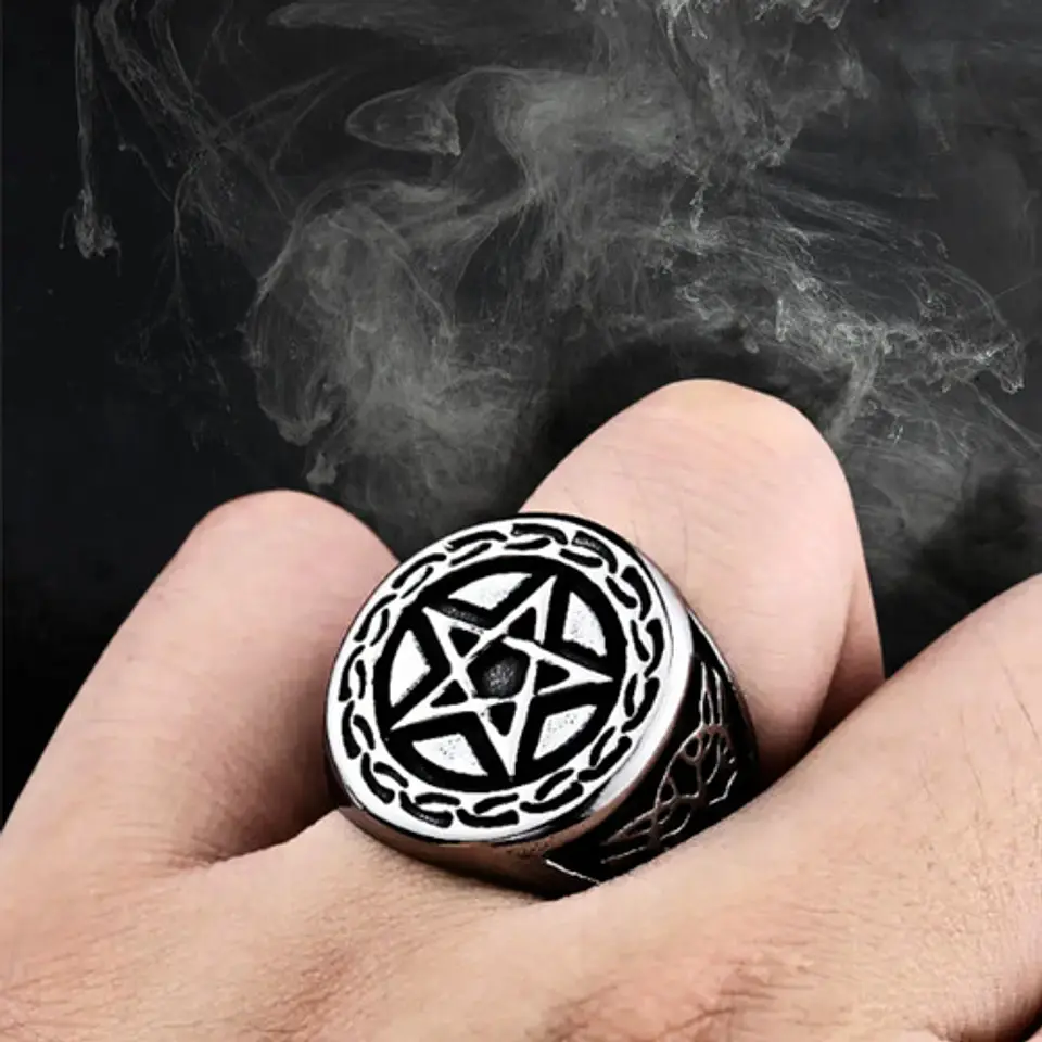 Anillo Acero Inoxidable Estrella Pentagrama Vikingo Hombre 9