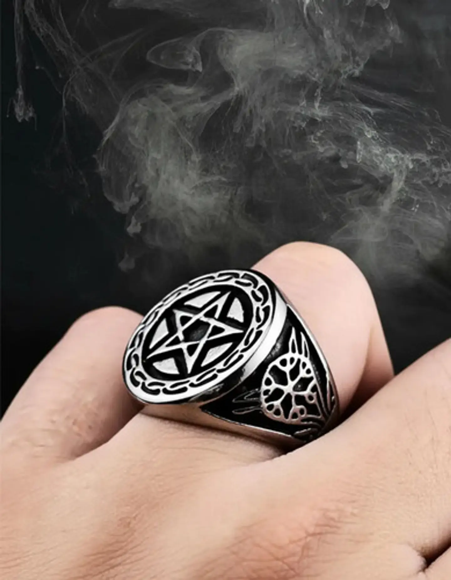Anillo Acero Inoxidable Estrella Pentagrama Vikingo Hombre 10