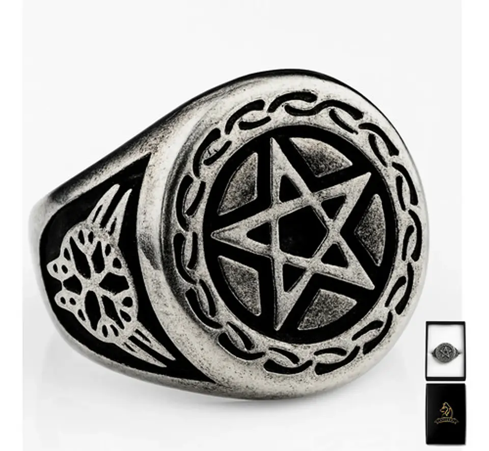 Anillo Acero Inoxidable Estrella Pentagrama Vikingo Hombre 11