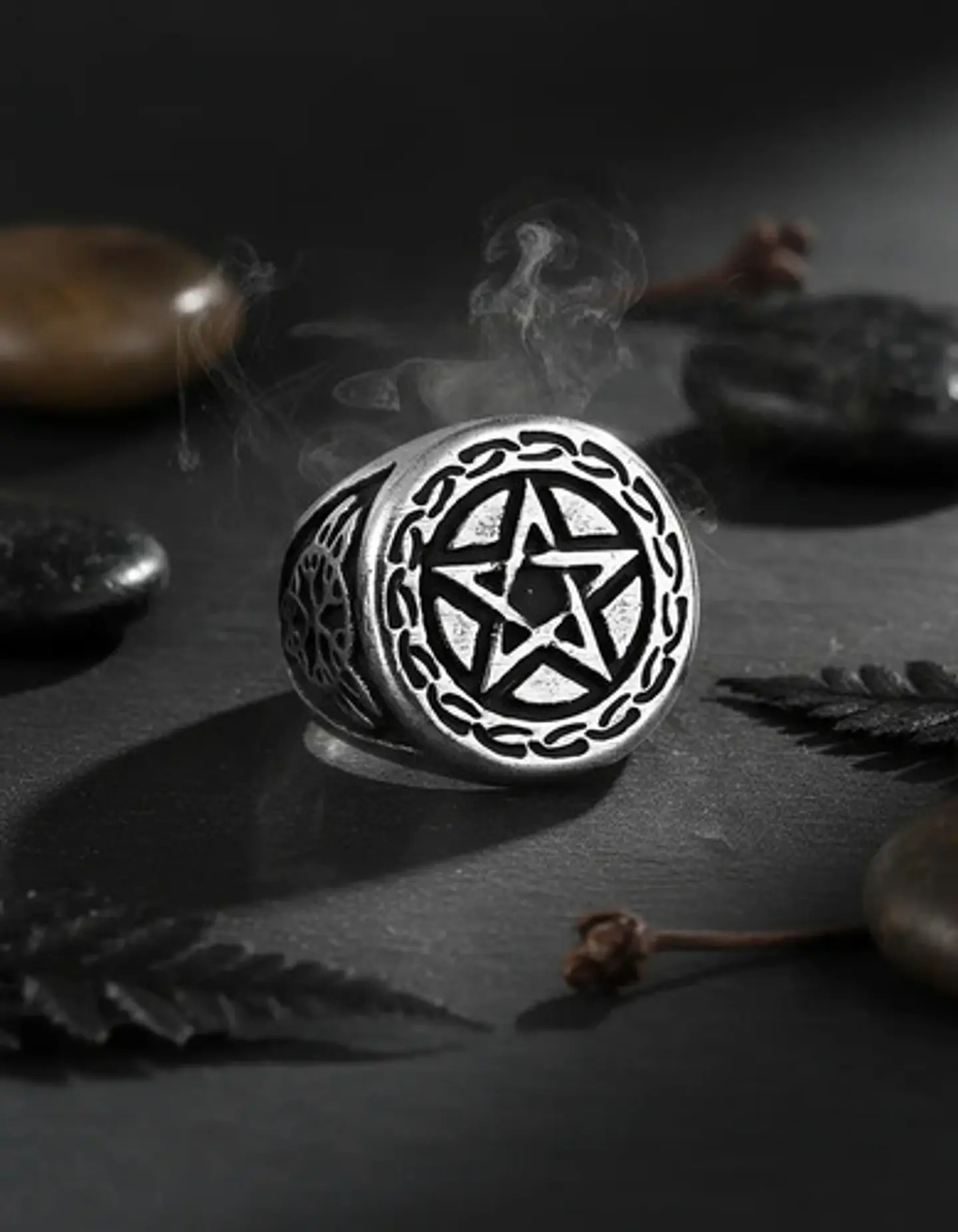 Anillo Acero Inoxidable Estrella Pentagrama Vikingo Hombre 12