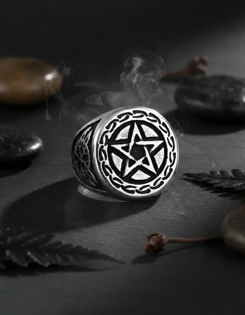 Anillo Acero Inoxidable Estrella Pentagrama Vikingo Hombre 12