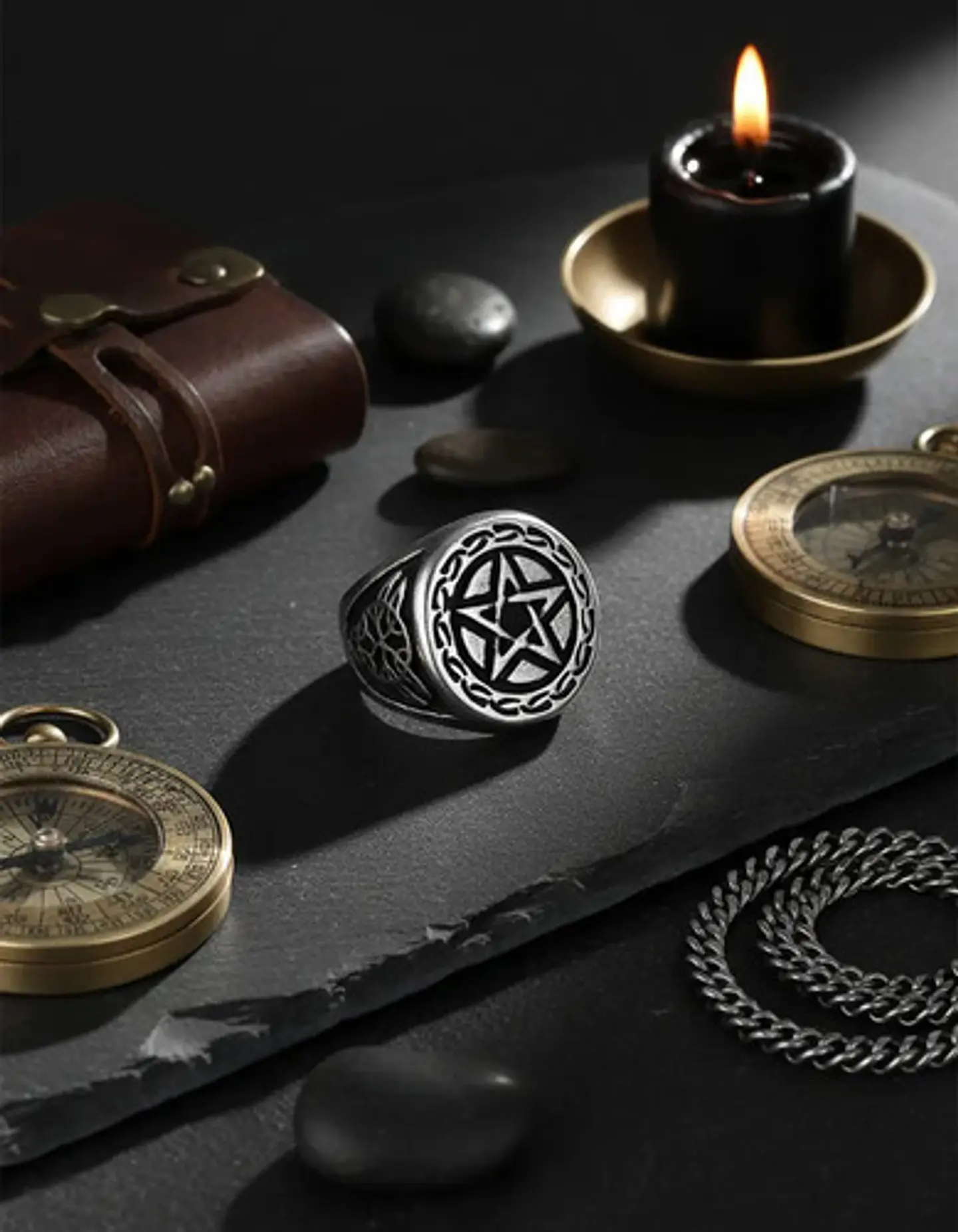 Anillo Acero Inoxidable Estrella Pentagrama Vikingo Hombre 13