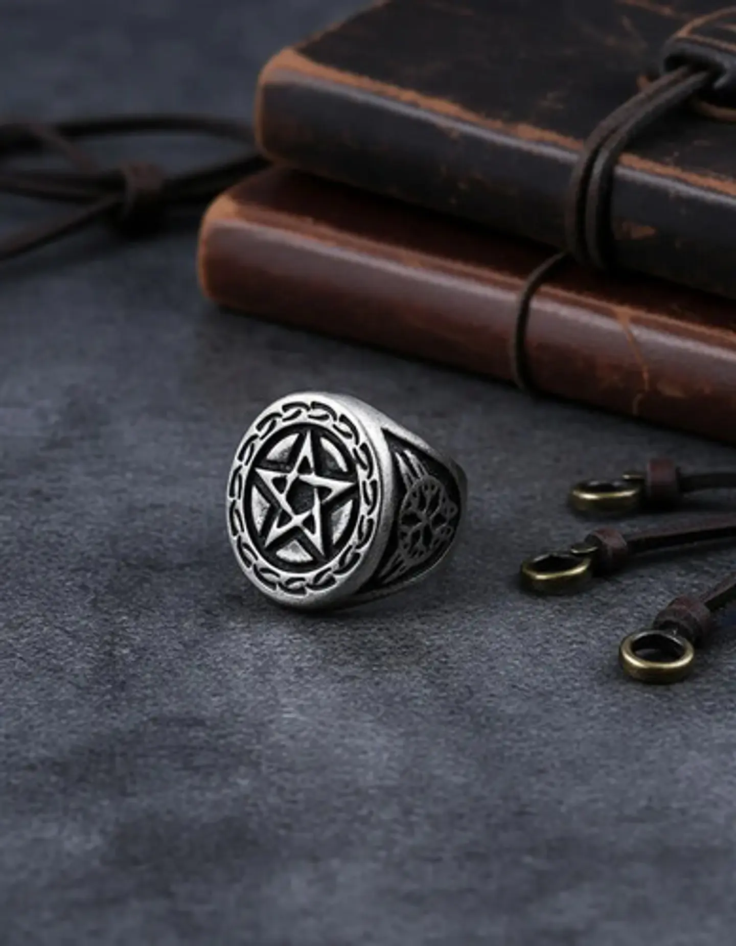 Anillo Acero Inoxidable Estrella Pentagrama Vikingo Hombre 14