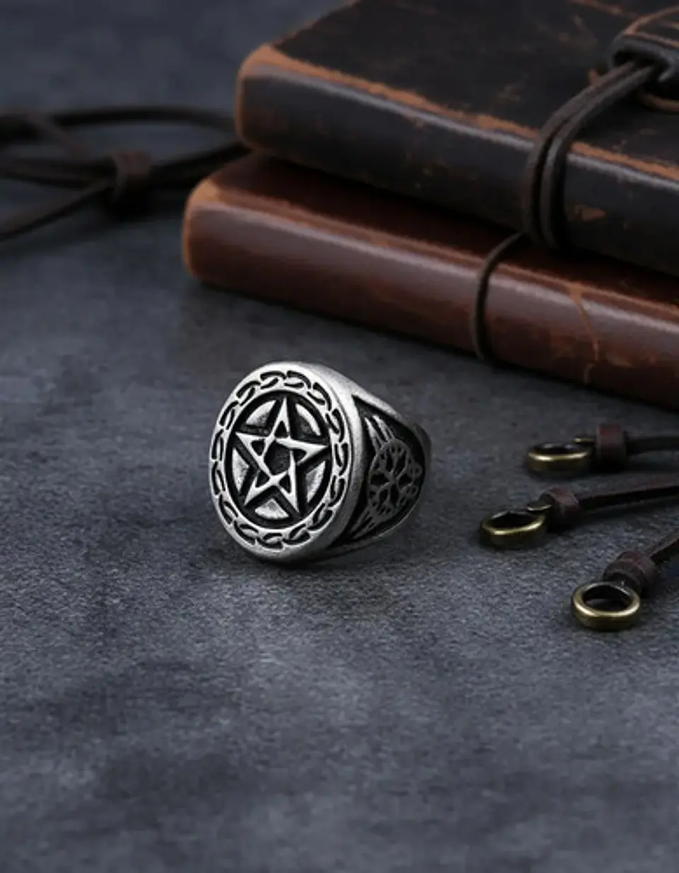 Anillo Acero Inoxidable Estrella Pentagrama Vikingo Hombre 14