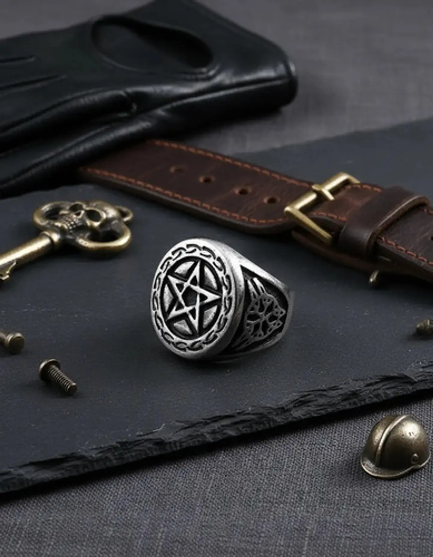 Anillo Acero Inoxidable Estrella Pentagrama Vikingo Hombre 15
