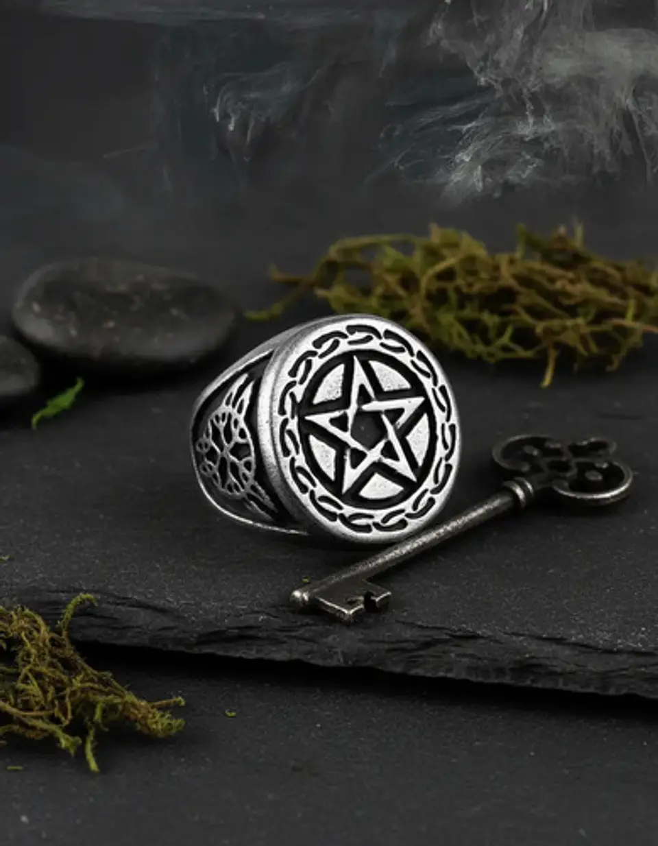 Anillo Acero Inoxidable Estrella Pentagrama Vikingo Hombre 16