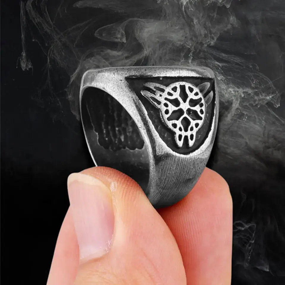 Anillo Acero Inoxidable Estrella Pentagrama Vikingo Hombre 17