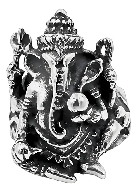 Anillo Color Plata Acero Inoxidable Ganesh Zen Buda Hombre