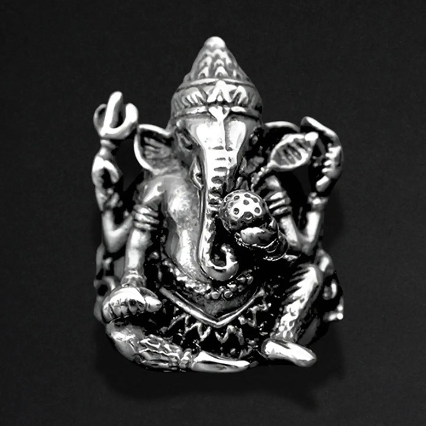 Anillo Color Plata Acero Inoxidable Ganesh Zen Buda Hombre 3