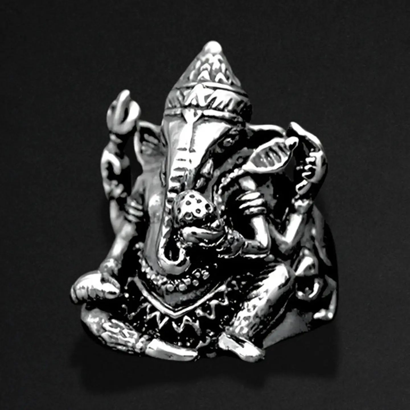 Anillo Color Plata Acero Inoxidable Ganesh Zen Buda Hombre 4
