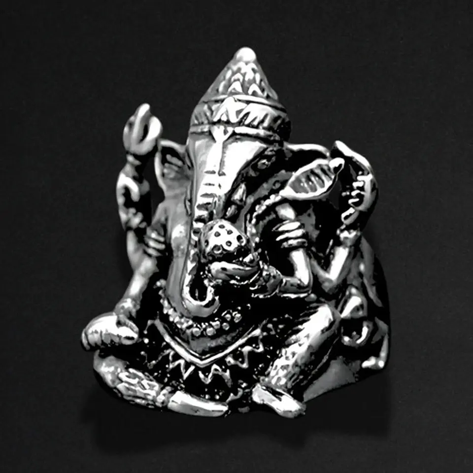 Anillo Color Plata Acero Inoxidable Ganesh Zen Buda Hombre 4